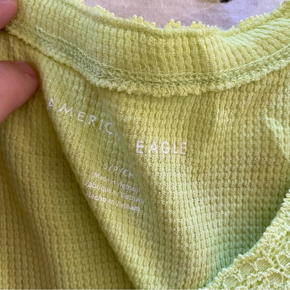 American Eagle • Long Sleeve Lace Trim Waffle Knit Tee in Lime - Picture 11 of 13